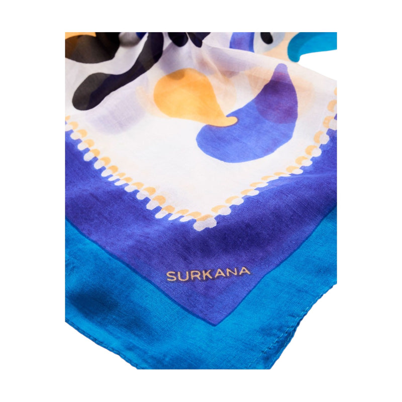 Foulard Donna Surkana - Sciarpa quadrata con stampa a fiori Naif - Celeste