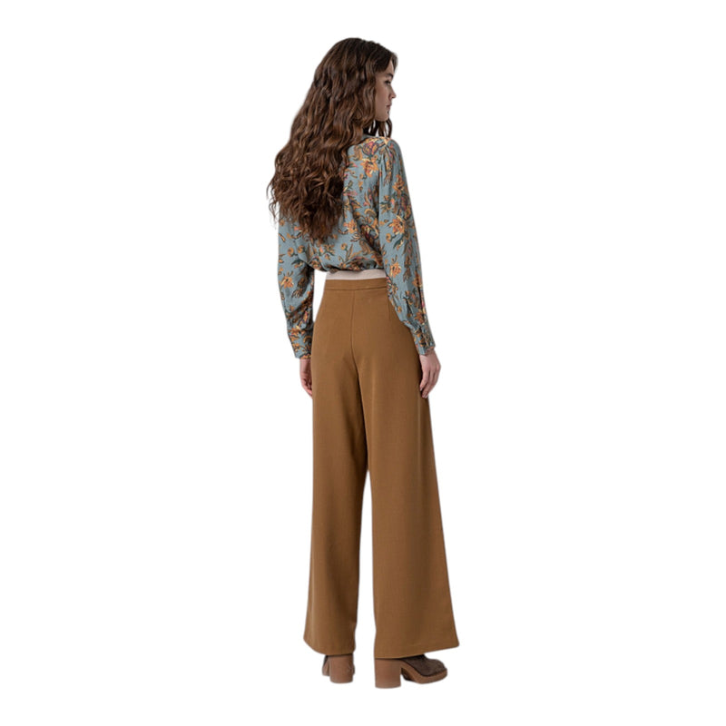 Pantaloni Donna Surkana - Pantaloni ampi con cintura a contrasto - Cammello