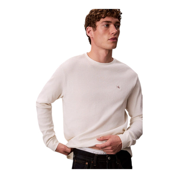 Maglie a manica lunga Uomo Calvin Klein - Ls Waffle Badge Crewnk Tee - Panna
