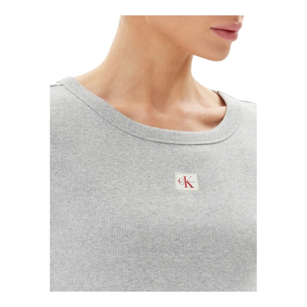 T-shirt Donna Calvin Klein - A- Woven Label 2X2 Rib Baby Tee - Grigio