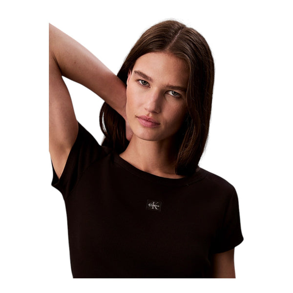 T-shirt Donna Calvin Klein - A- Woven Label 2X2 Rib Baby Tee - Nero