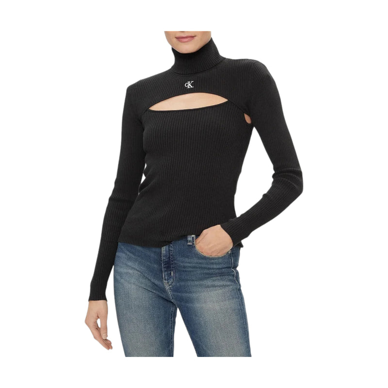 Maglie Donna Calvin Klein - 2 In 1 Cut Out Tight Sweater - Nero