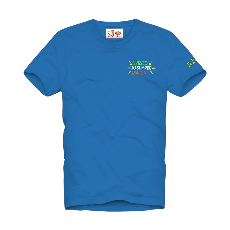 T-shirt Uomo Mc2 Saint Barth - Portofino T-Shirt With Embroidery - Azzurro