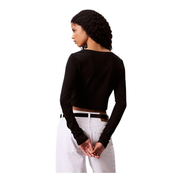 T-shirt Donna Calvin Klein - A-Ls Wvn Lbl 2X2 Ctt - Nero