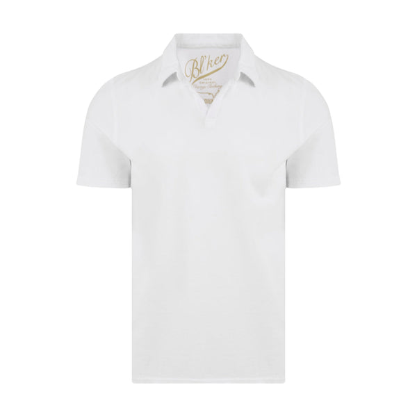 T-shirt Uomo Bl'ker - Polo Senza Bottoni Long Island Fiammata 180 - Bianco