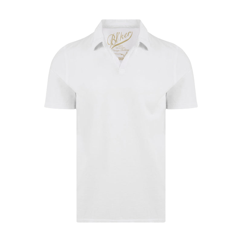 T-shirt Uomo Bl'ker - Polo Senza Bottoni Long Island Fiammata 180 - Bianco