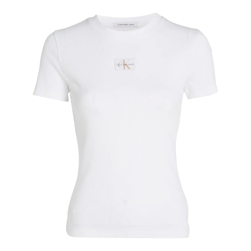 T-shirt Donna Calvin Klein - Woven Label Rib Baby Tee - Bianco