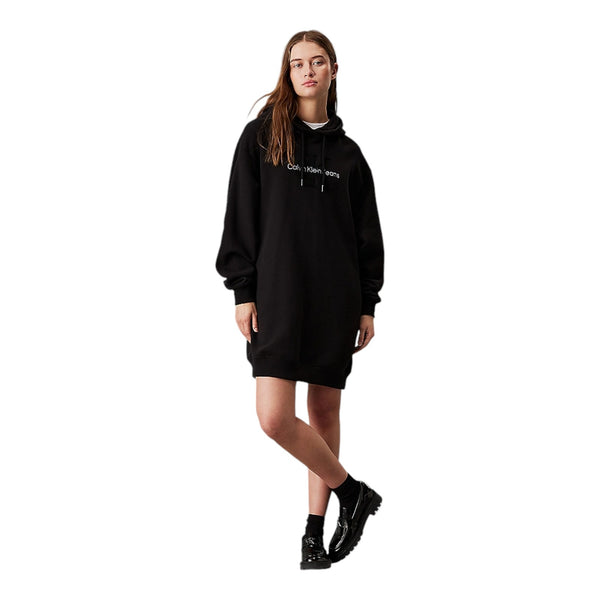 Felpe con cappuccio Donna Calvin Klein - Chenille Monologo Hoodie Dress - Nero