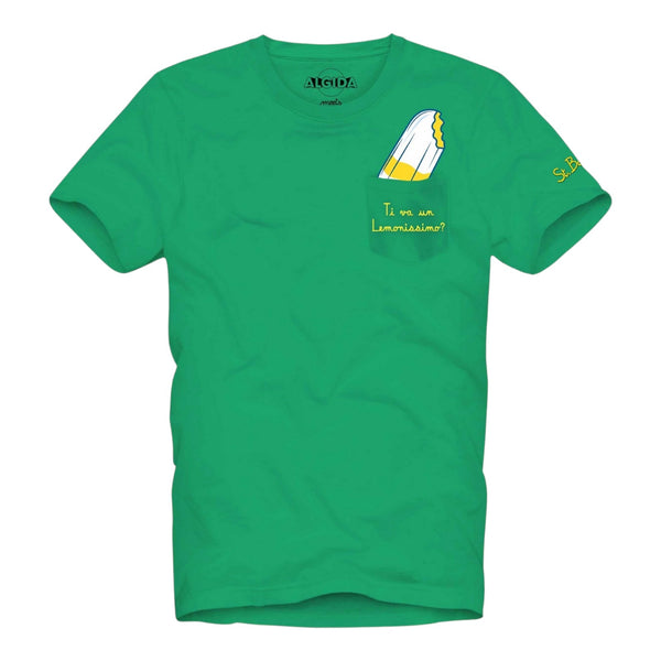 T-shirt Uomo Mc2 Saint Barth - Austin Cotton T-Shirt With Front Pocket And Print - Verde