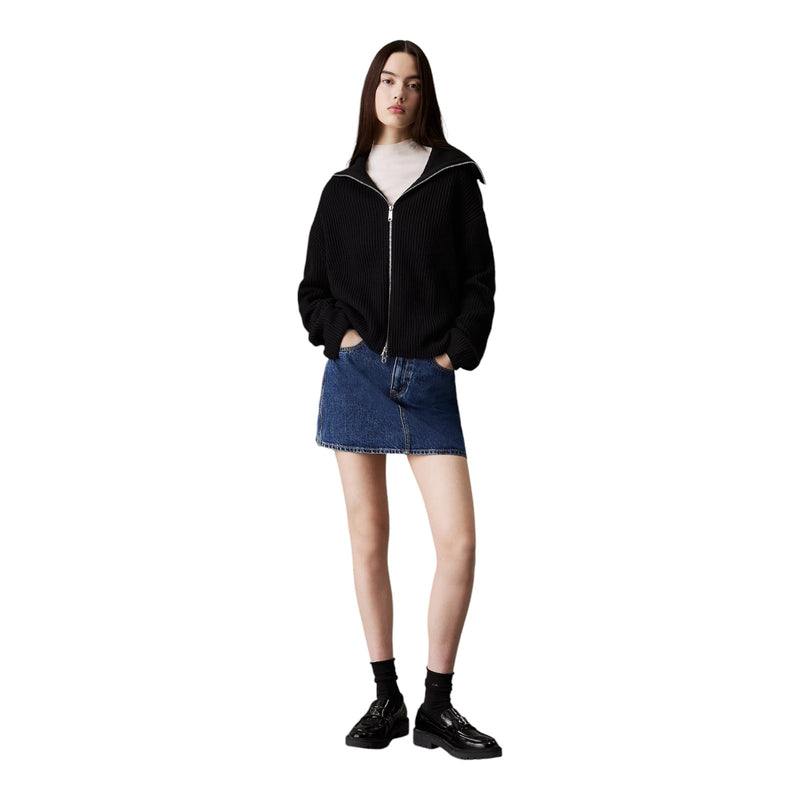 Cardigan Donna Calvin Klein - Chunky Loose Sweater Zip-Through - Nero