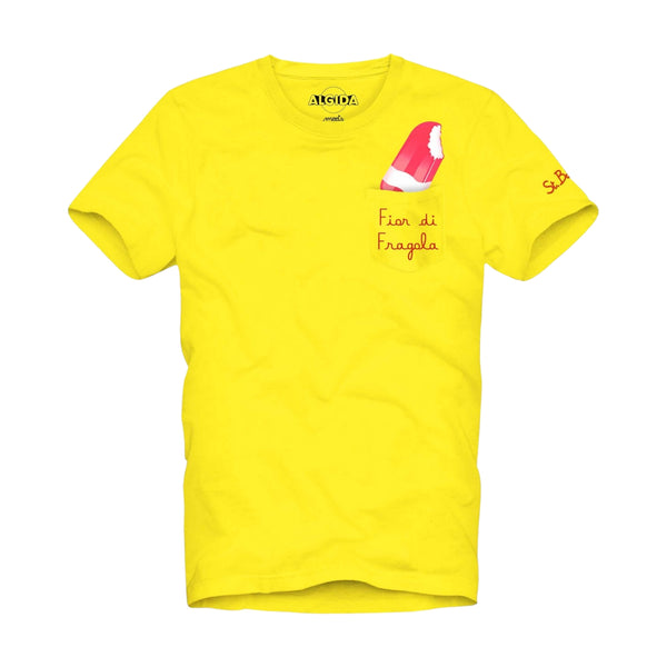 T-shirt Uomo Mc2 Saint Barth - Austin Cotton T-Shirt With Front Pocket And Print - Giallo