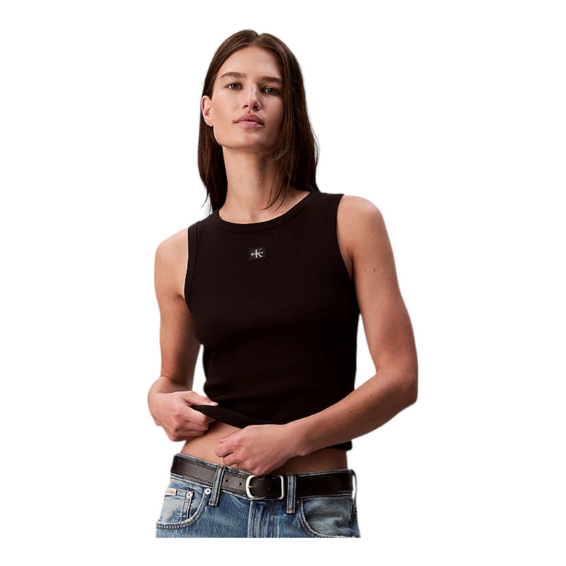 Canotte e top Donna Calvin Klein - A - Wvn Lbl 2X2 Cttn - Nero