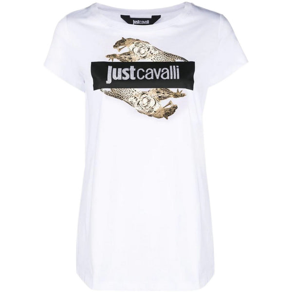 T-shirt Donna Just Cavalli - R Leopard Crystal - Bianco