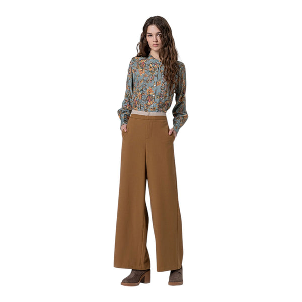 Pantaloni Donna Surkana - Pantaloni ampi con cintura a contrasto - Cammello