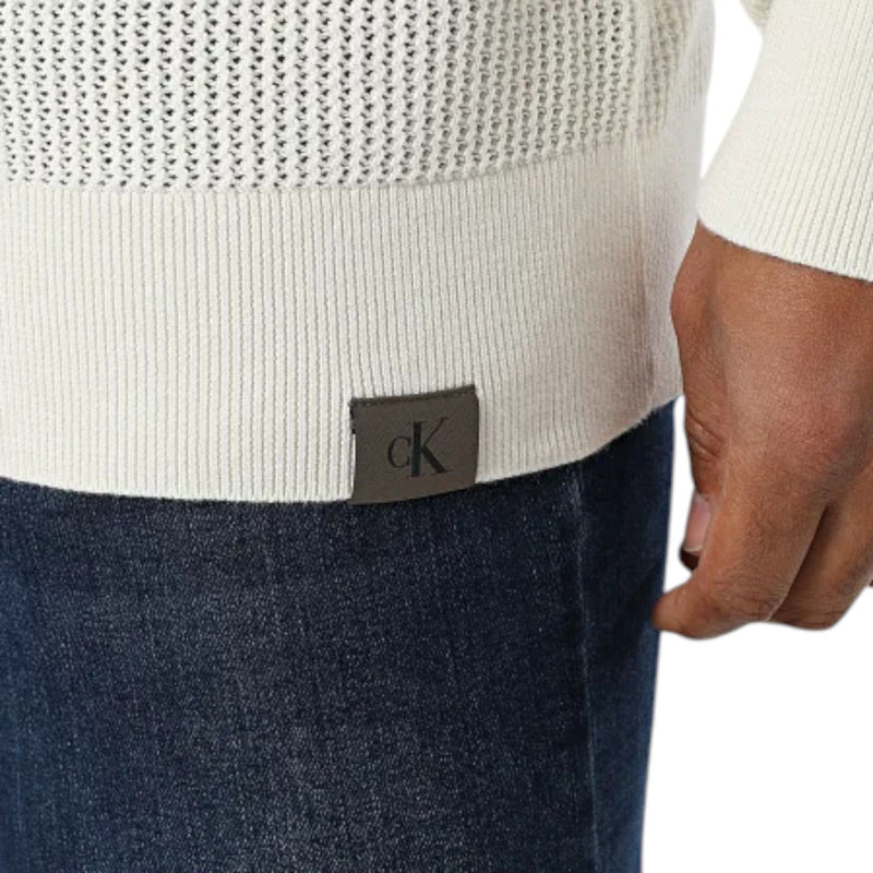 Maglie Uomo Calvin Klein - Ls Cotton Mesh Crew Swtr 12Gg - Panna