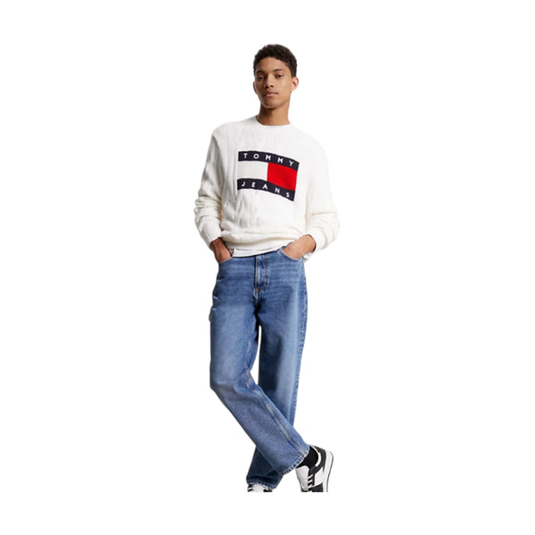 Maglioni Uomo Tommy Hilfiger - Tjm Rlx Flag Cable Knit Sweater - Bianco