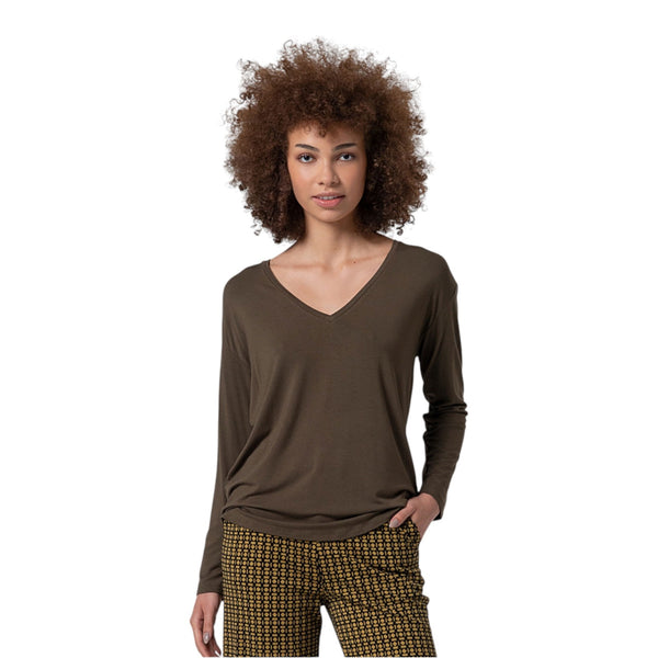 T-shirt Donna Surkana - T-Shirt Ampia Con Scollo A V - Marrone