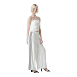 Pantaloni Donna Surkana - Pantalone largo con ricamo laterale - Bianco