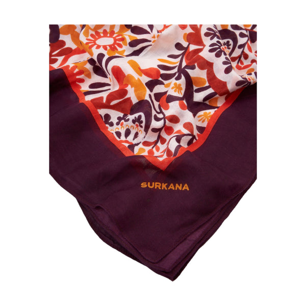 Foulard Donna Surkana - Sciarpa sarong con stampa geo floreale naïve - Bordeaux