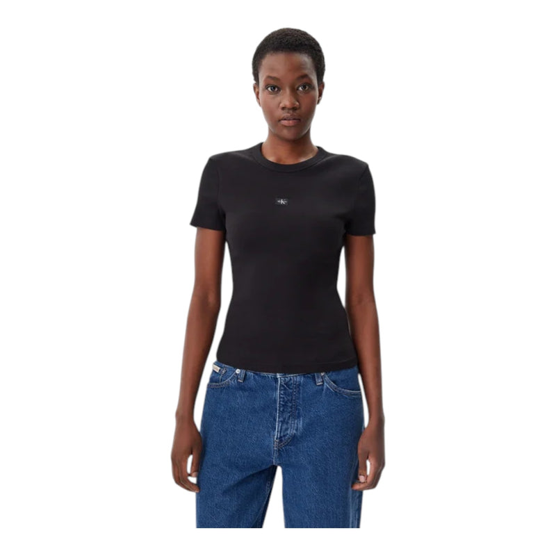 T-shirt Donna Calvin Klein - Woven Label Rib Fitted Tee - Nero