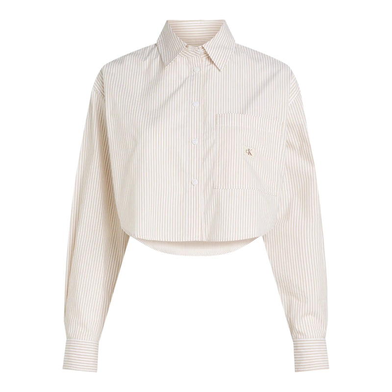 Camicie Donna Calvin Klein - Woven Label Cropped Shirt - Bianco