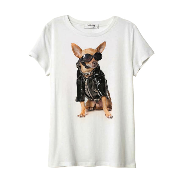 T-shirt Donna TopTee - Girocollo Dog Con Occhiali - Bianco