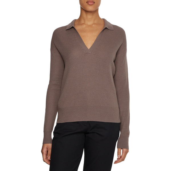 Maglie Donna Calvin Klein - Rib Open Neck Sweater - Marrone