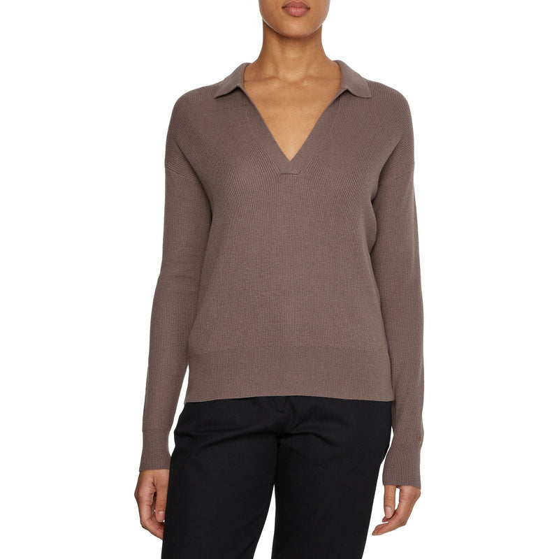 Maglie Donna Calvin Klein - Rib Open Neck Sweater - Marrone