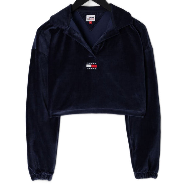 Felpe con cappuccio Donna Tommy Hilfiger - Tjw Crop Velour Badge Ls - Blu