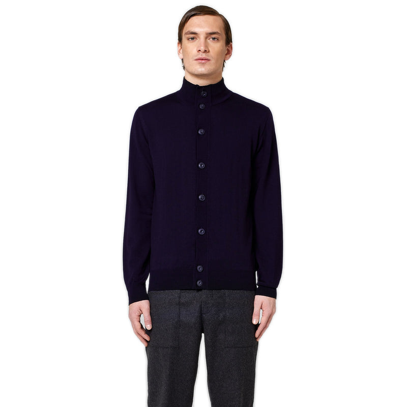Maglioni Uomo Alpha Studio - Blouson Bottoni Regular Merinos - Blu