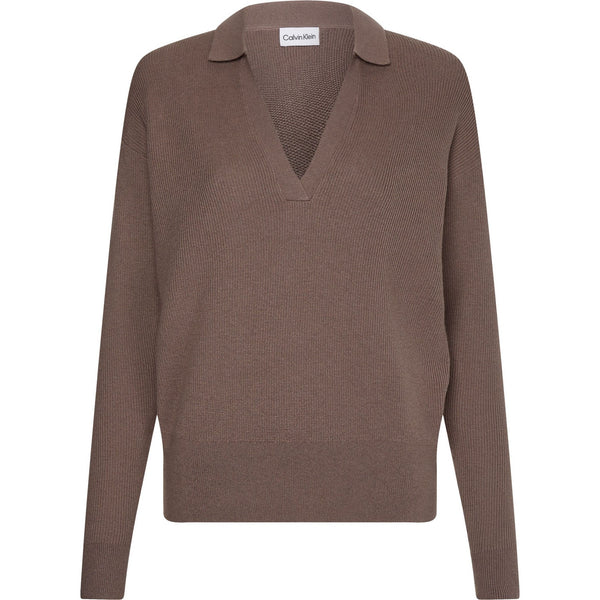 Maglie Donna Calvin Klein - Rib Open Neck Sweater - Marrone