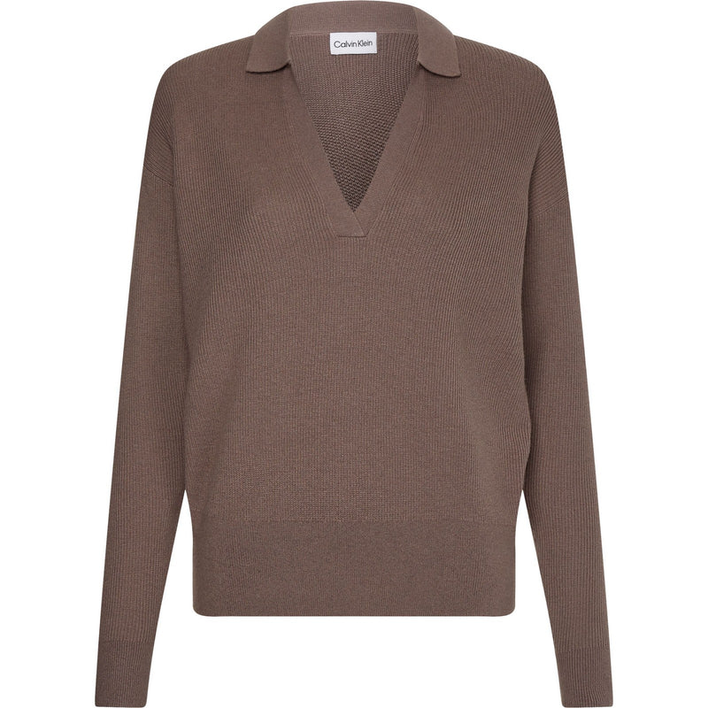 Maglie Donna Calvin Klein - Rib Open Neck Sweater - Marrone
